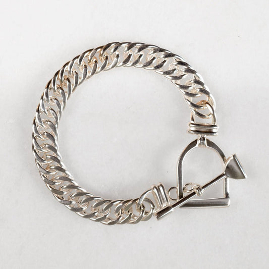 Polo Curb Chain Riding Stirrup T-Bar Bracelet in Silver
