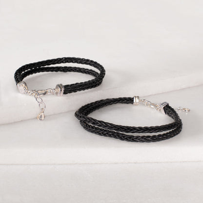 Tally - Braided Leather Horseshoe Coin Bracelet in Black