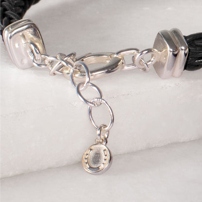 Tally - Braided Leather Horseshoe Coin Bracelet in Black
