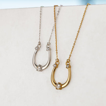 Trinity - Moissanite Stone Horseshoe Necklace in Silver