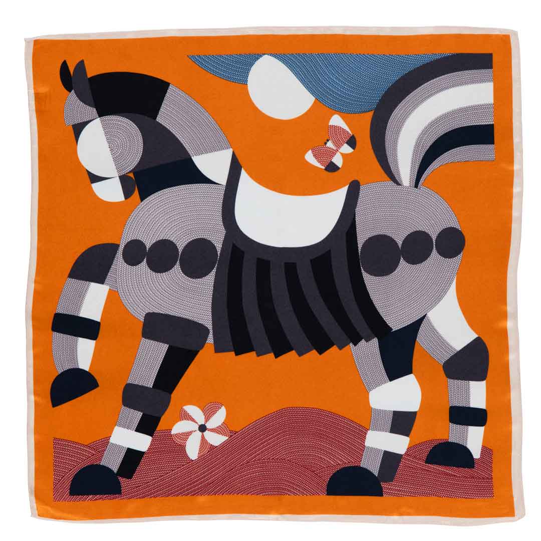Troie - Stylized Equestrian Scarf in Tangerine