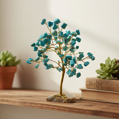 100 Chip Gemstone Tree On Agate Slice - Multiple Kinds of Gemstones
