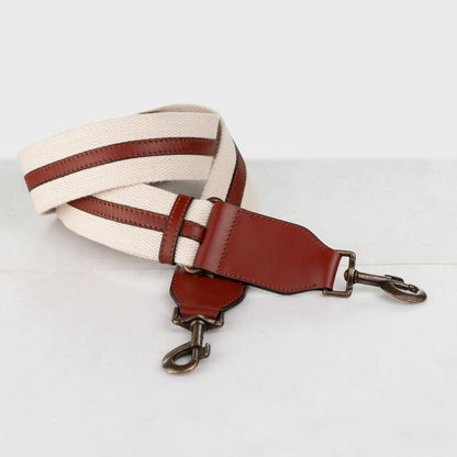 Web/Leather - Cognac on Ivory Guitar Strap