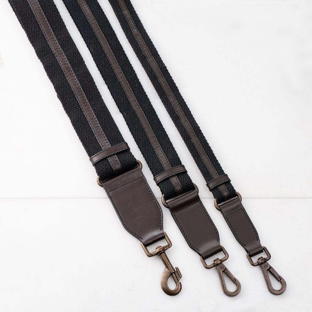 Web/Leather - Brown on Black Guitar Strap