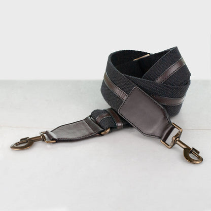 Web/Leather - Brown on Black Guitar Strap