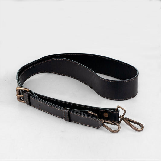 Wide Taper Bag Strap - Antique Brass and Black Leather