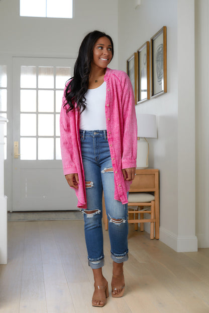 Corey Button Up Top in Fuchsia