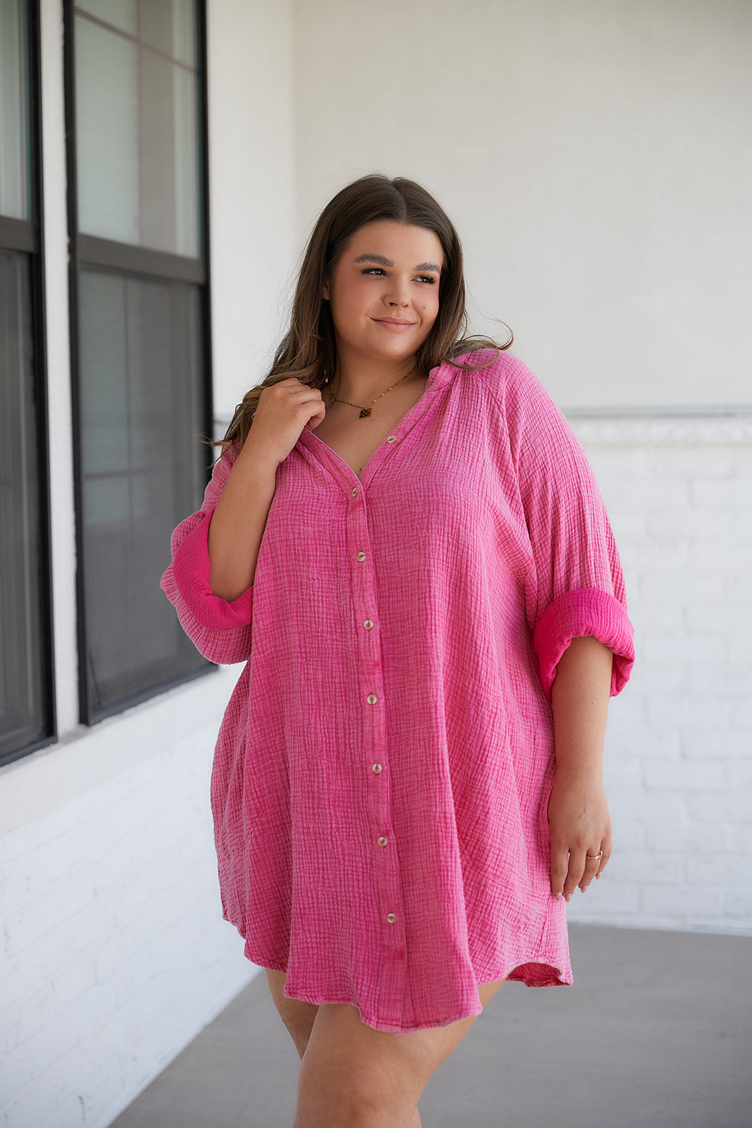 Corey Button Up Top in Fuchsia