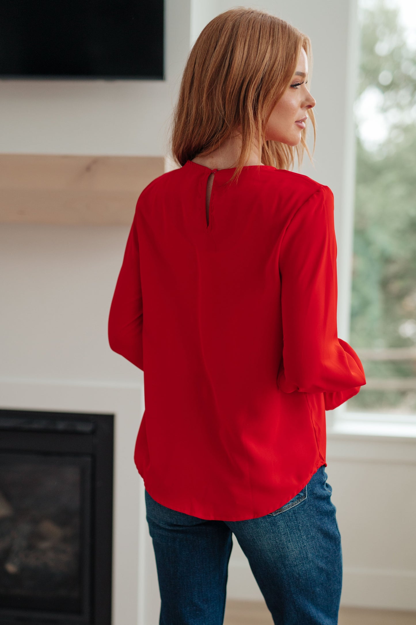 Peaceful Moments Smocked Sleeve Blouse in Red