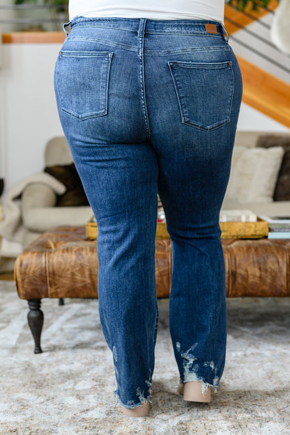Christine High Contrast Slim Bootcut Destroyed Jeans