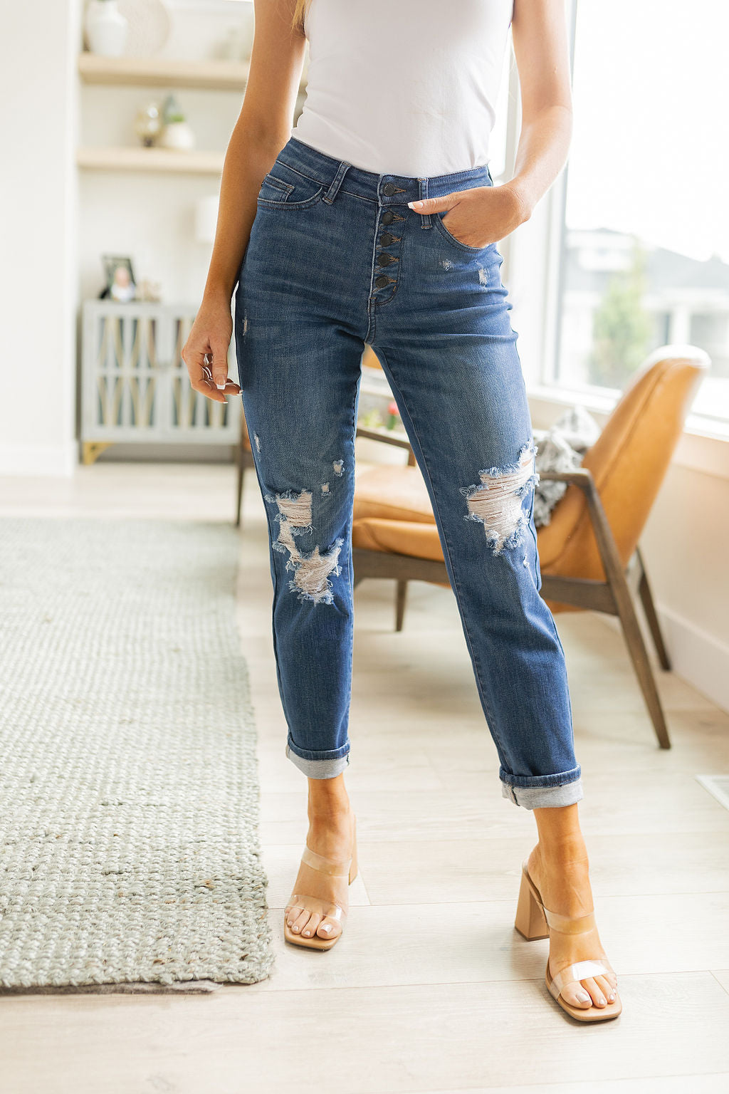 Colt High Rise Button Fly Distressed Boyfriend Jeans