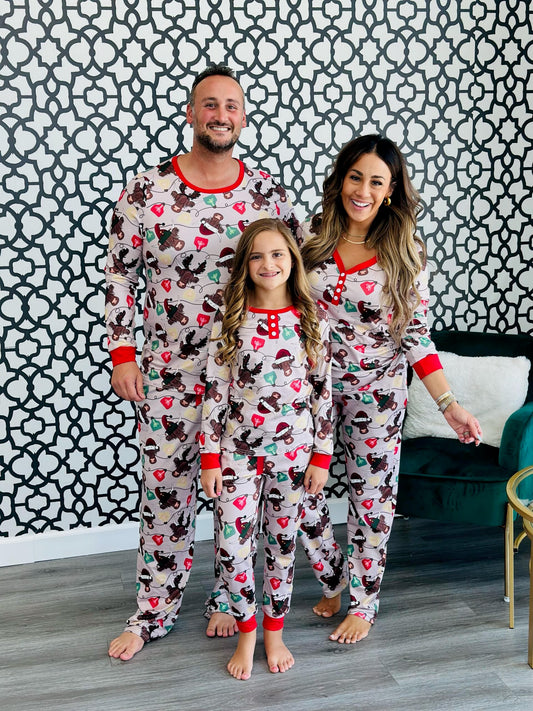 Matching Family Christmas Pajamas in Highland Cow