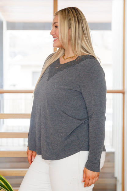 Lacey Long Sleeve V Neck In Gray