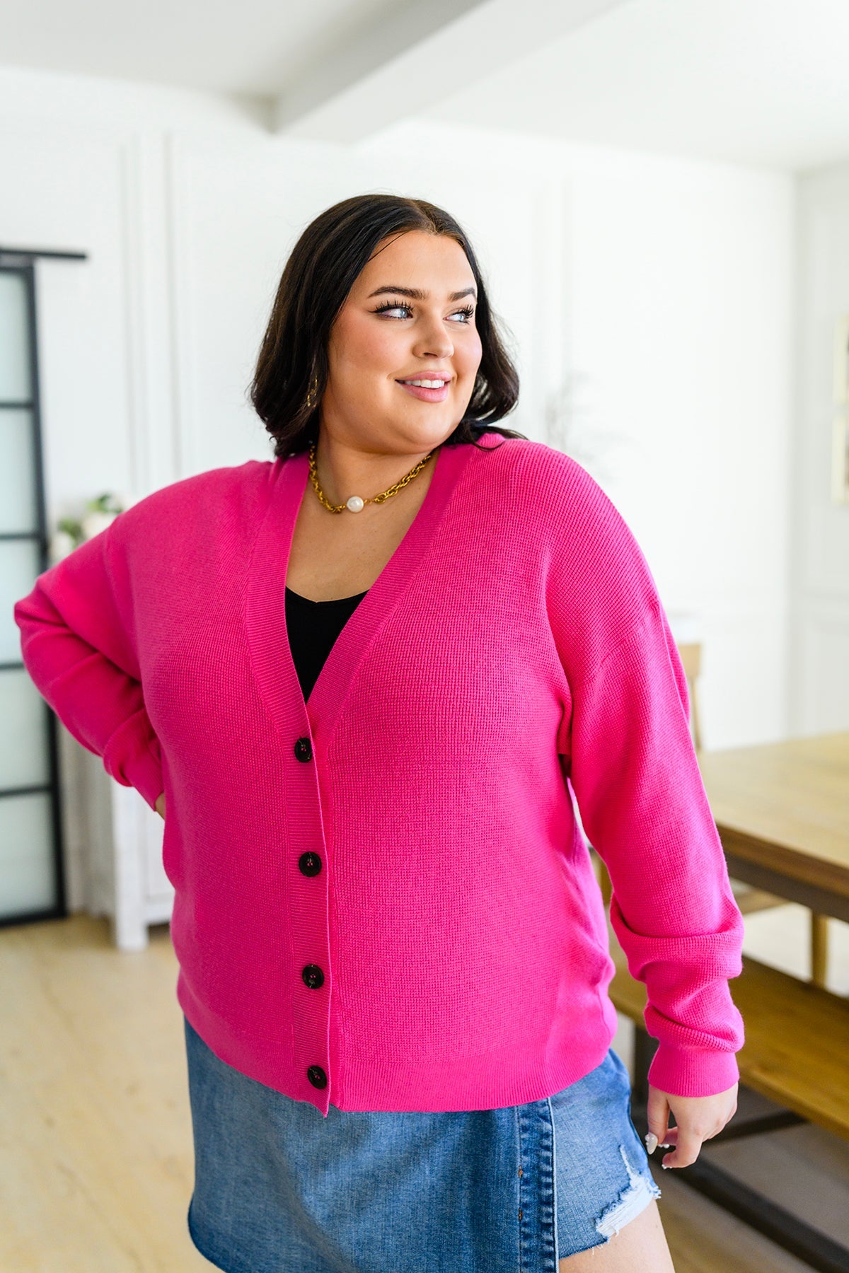 Pleasant Greetings V-Neck Cardigan in Fuchsia