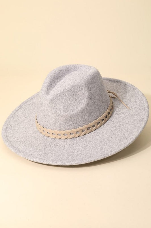 Fame Woven Together Braided Strap Fedora - Mid Gray / One