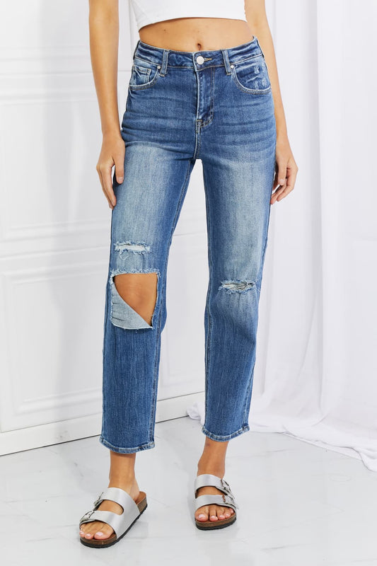 RISEN Full Size Emily High Rise Relaxed Jeans - Dark / 1(25)